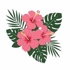 Vibrant hibiscus flowers and lush tropical leaves perfect for summer designs