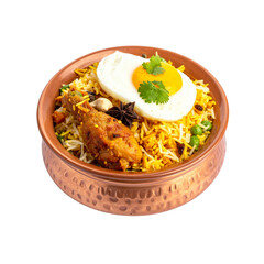 Delicious lamb biryani served in a traditional clay pot isolated on transparent background