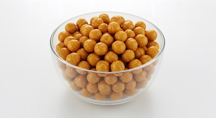Delicious caramel balls in a transparent glass bowl, ready to be enjoyed. This image showcases a simple yet satisfying snack
