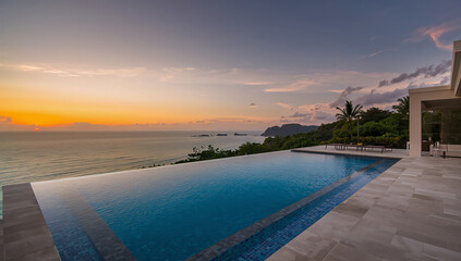 Fototapeta premium Luxury Villa with Infinity Pool Overlooking Scenic Ocean