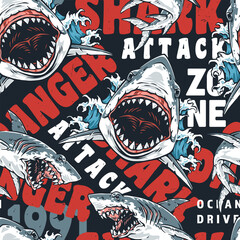 Obraz premium Surf contest by beach sharks nearby