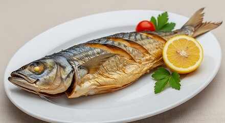 Grilled Mackerel with Lemon, and Plate.