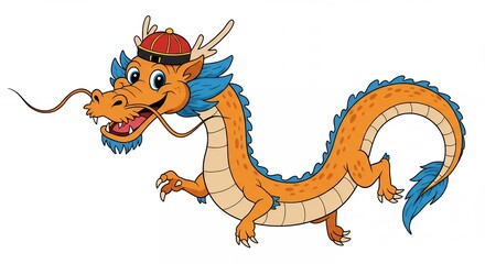 Naklejka premium Cartoon dragon illustration with orange and blue colors for design projects