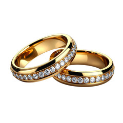  Gold Wedding Rings With Diamonds Isolated on Transparent Background - Generative AI