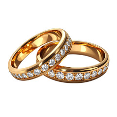  Gold Wedding Rings With Diamonds Isolated on Transparent Background - Generative AI
