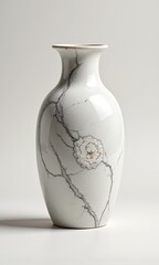 Elegant white vase with marble-like design and floral motif detail