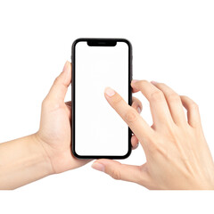 Woman hand using smartphone blank screen mockup - Cellphone isolated on transparent