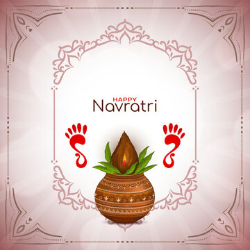 Happy Navratri Indian festival religious card with kalash