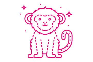 Pink monkey outlined with stars and dots on a white background adds playful charm