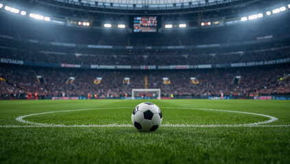 Fototapeta premium Focused View of a Soccer Ball on Lush Green Field