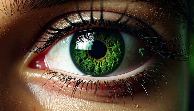 Close-up of a vibrant green eye