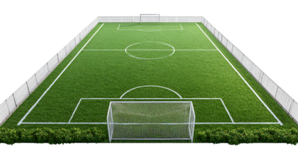 Aerial view of a soccer field isolated on transparent background, perfect for a match