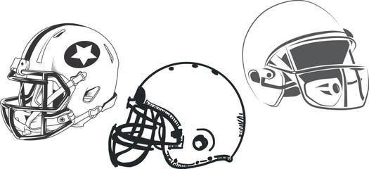 Vector illustration of American football helmet isolated on white background, sports protection gear icon design