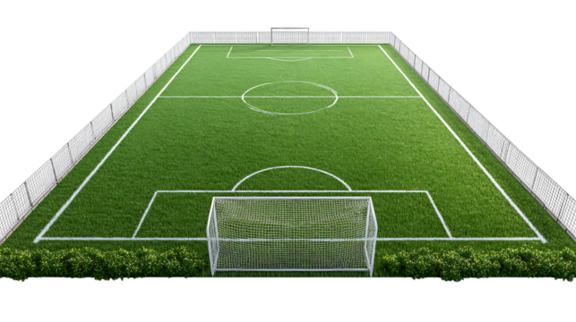 Aerial view of a soccer field isolated on transparent background, perfect for a match