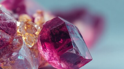 Macro Close-Up of Vibrant Pink and Yellow Crystal Formation, Perfect for Science or Gemstone Concepts