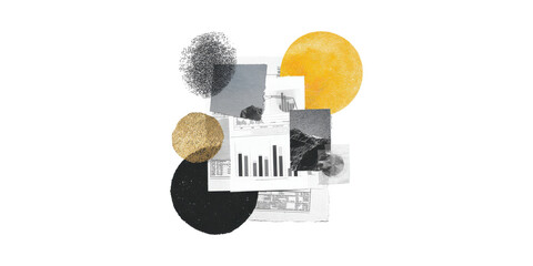 Abstract Financial Data Collage With Geometric Elements. Creative Representation Of Business Analytics Isolated On Transparent Background