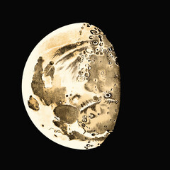 Moon phase illustration. Lunar artwork on black background.