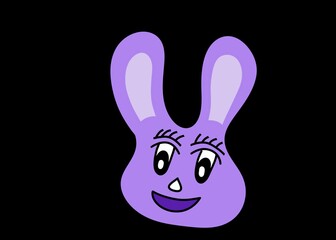 Cute purple bunny cartoon illustration with big ears and happy face. Perfect for kids’ design, stickers, wall art, t-shirts, and digital projects.