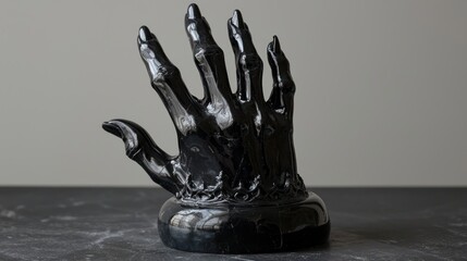 Black Resin Hand Sculpture Abstract Art.