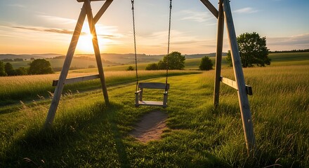 Sunset Swing Rural Field Idyll.