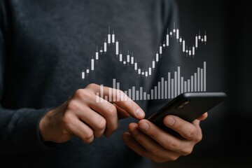 Analyzing Stock Market Data on a Mobile Device with Rising Chart Overlaying Screen