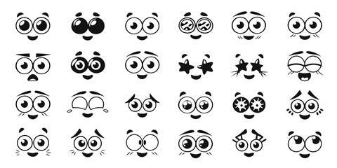 Collection of diverse cartoon eyes and mouths expressing various emotions and feelings