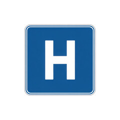 Obraz premium Blue square hospital sign with white letter h for medical healthcare services and facilities locator transparent background