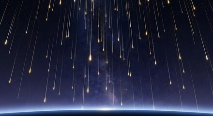 Meteor Shower Over Planet Earth.