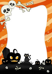 Halloween Night with Pumpkins and Skulls Frame Background 