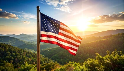 Obraz premium american flag at sunresie