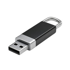 Black and silver usb flash drive isolated on transparent background for data storage