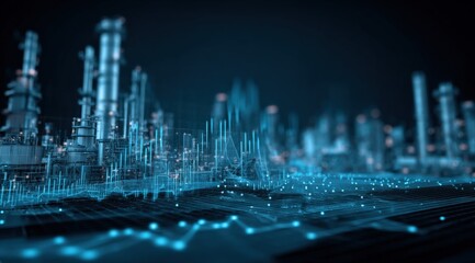 Industrial Plant Visualization with Digital Network Overlay: Modern Technology Integration for Energy Production and Innovation