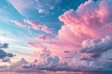 Illustration of pink and blue sunset clouds create a scenic vista