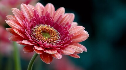 Pink gerbera flower blooming with water drops on petals