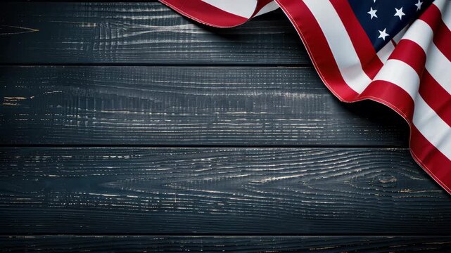 A flag is elegantly draped over a dark wooden surface, symbolizing national pride during a festive moment