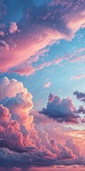 Illustration of beautiful pink and blue clouds at sunset create a dream