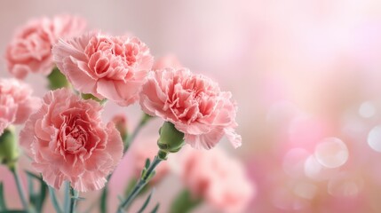 Elegant Pink Carnation Flowers Close-up with Soft Bokeh Background for Floral Design and Decoration