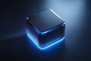 Close-up of a minimalist smart home device with a holographic interface floating in a dark space, accented with subtle blue LEDs and a cyberpunk aesthetic, showcasing surreal future technology