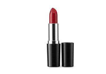 Fototapeta premium Classic red lipstick with sleek black and silver case, perfect for elegant makeup looks and beauty advertising