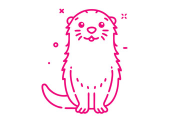 Pink outlined river otter sitting upright appears adorable with minimalistic shapes and design