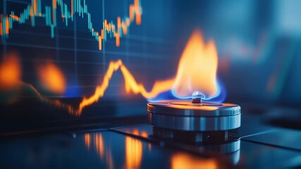 Burning fuel and fluctuating graph showcasing energy market volatility trends - Powered by Adobe