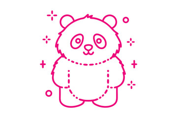 Pink panda bear outline stands amidst sparkles and circles, creating a cute and joyful scene