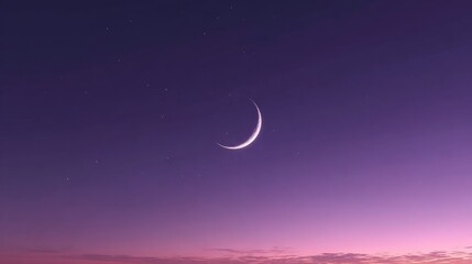 Serene Crescent Moon Over Calm Horizon in Twilight Sky
