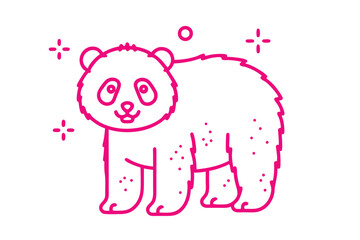 Pink panda standing, smiling with stars shining around, minimalist illustration