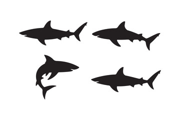 Fototapeta premium Silhouette collection of four different shark poses