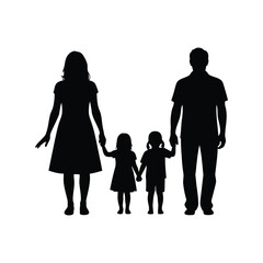 Silhouette of a family father mother and two children holding hands vector