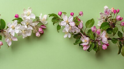 Obraz premium The flowers bloom against a fresh green background, leaving blank space for text; it showcases a realistic quality, presenting an ultra-detailed photorealistic floral artwork.