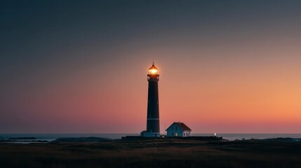 Sunset on a coastal lighthouse,