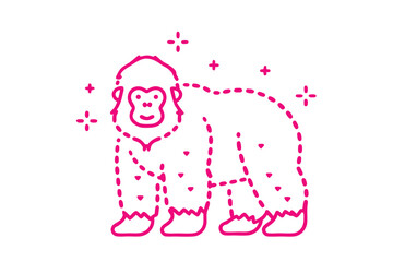 Pink sparkling gorilla is designed with dashed lines and triangular accents beautifully