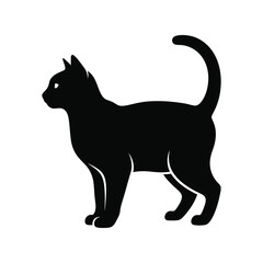 Elegant black cat silhouette standing profile view artistic outline vector